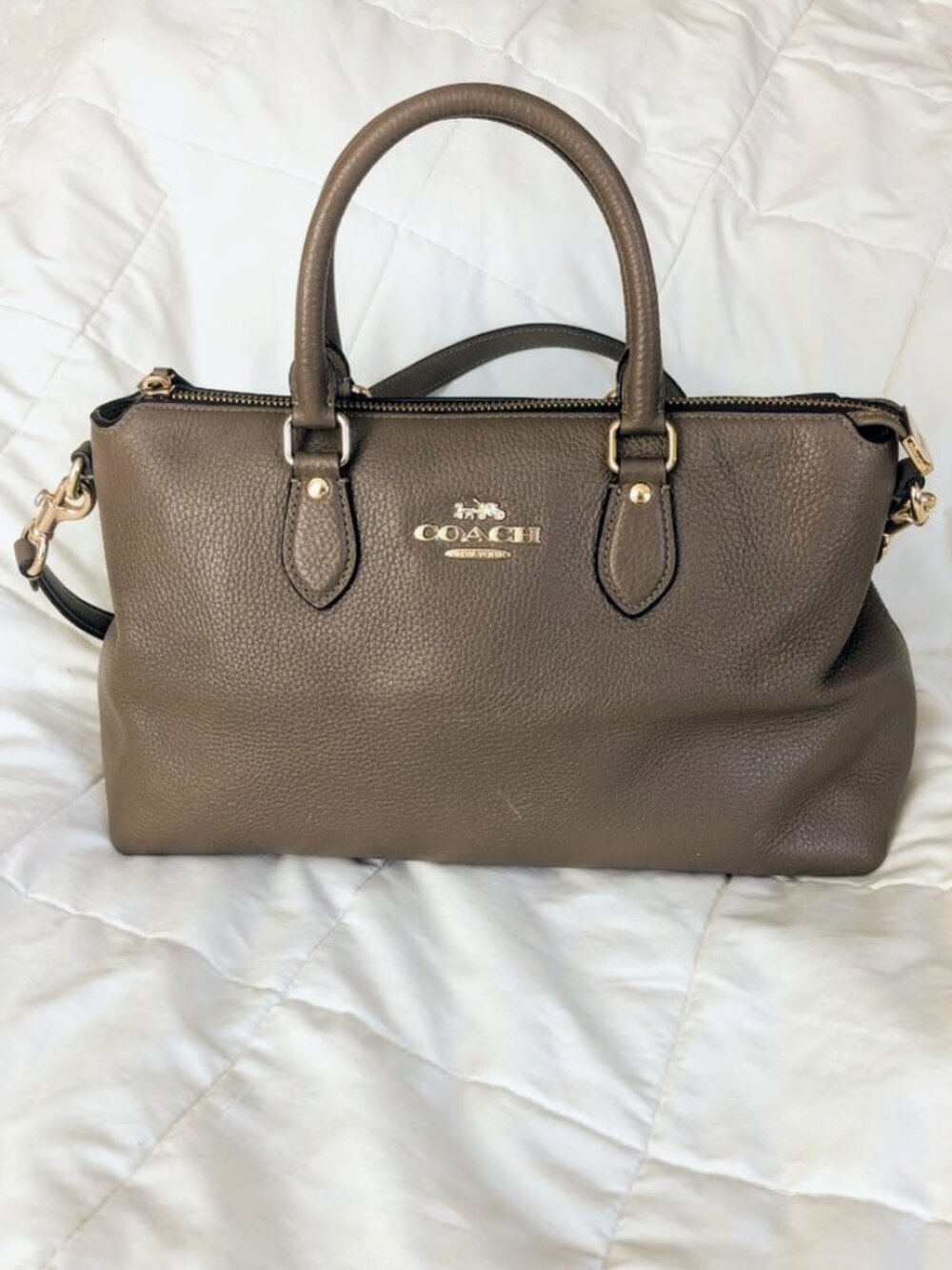 Coach Georgia Satchel Bag Handbag Crossbody Leather Dark Stone Gray Olive RARE